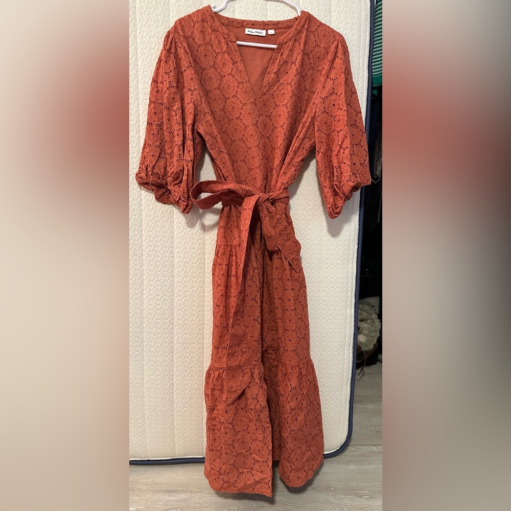 Roller Rabbit Terracotta Eyelet Long Sleeve Dress